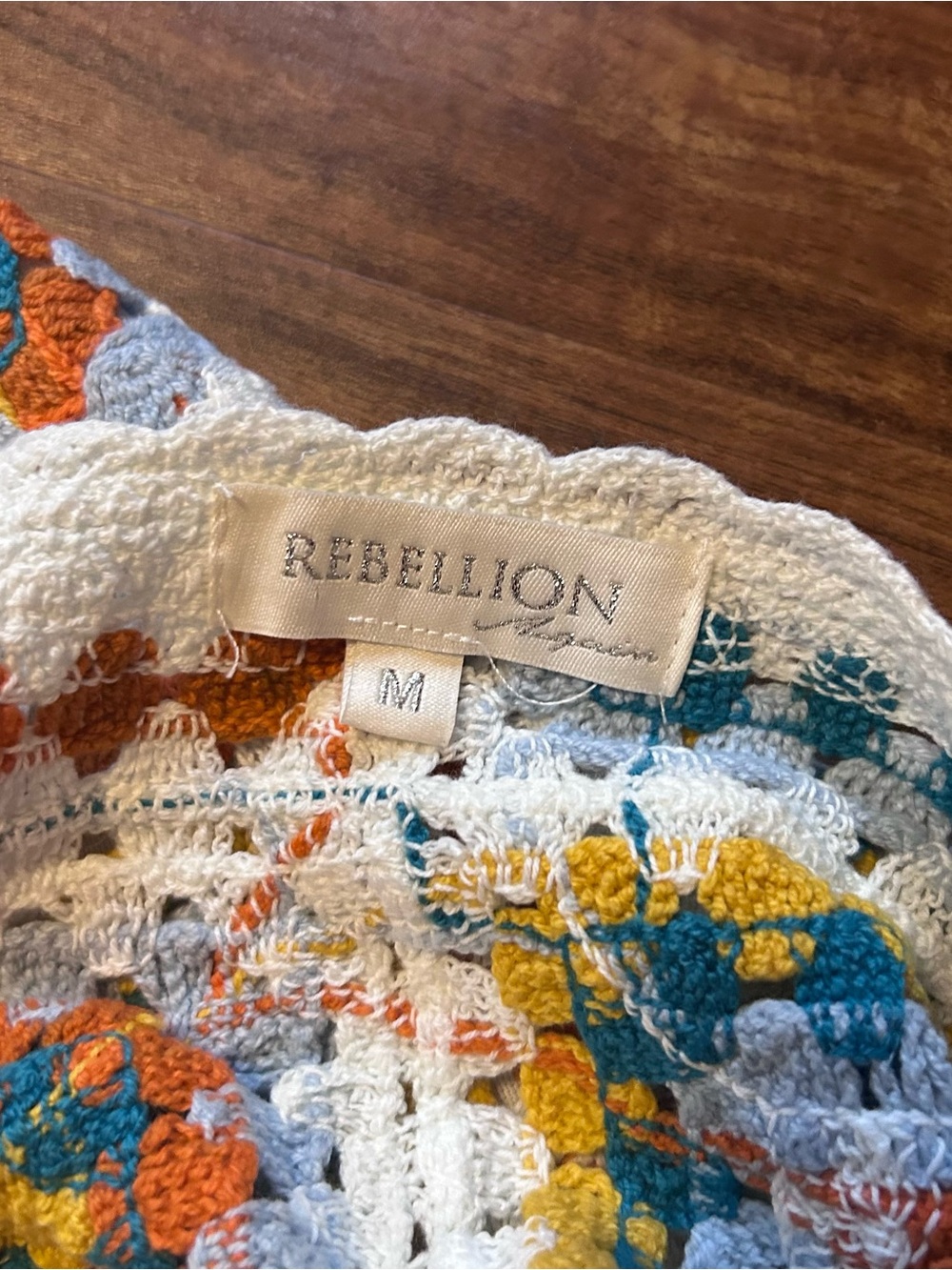 Rebellion Cream Crochet Bralette with Teal, Mustard & Orange Accents - Picture 3 of 5